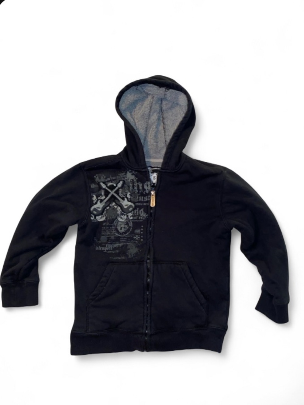Machine Black Zip-Up Hoodie with Gray Graphic